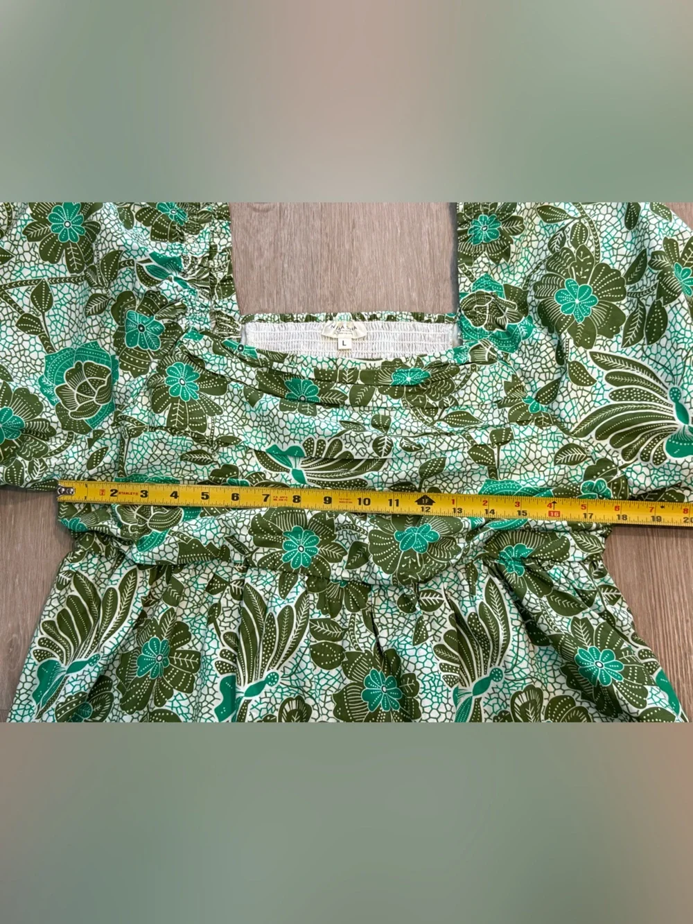 Anthropologie Green Floral Smocked Peplum Blouse